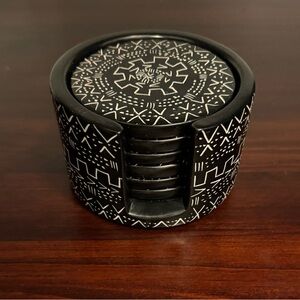 Soap Stone Black and White Mudcloth pattern Coaster Set